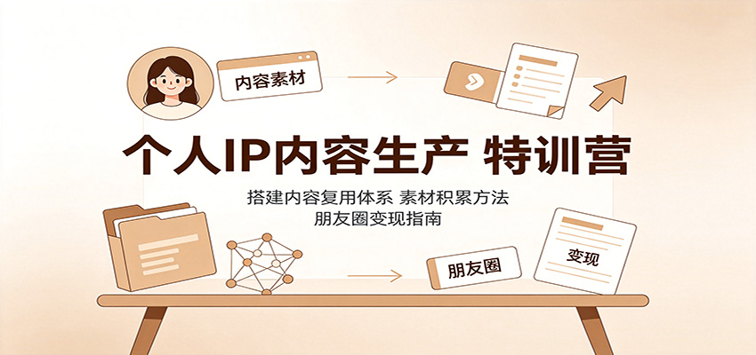 个人IP内容生产特训营:搭建内容复用体系,素材积累方法,朋友圈变现指南