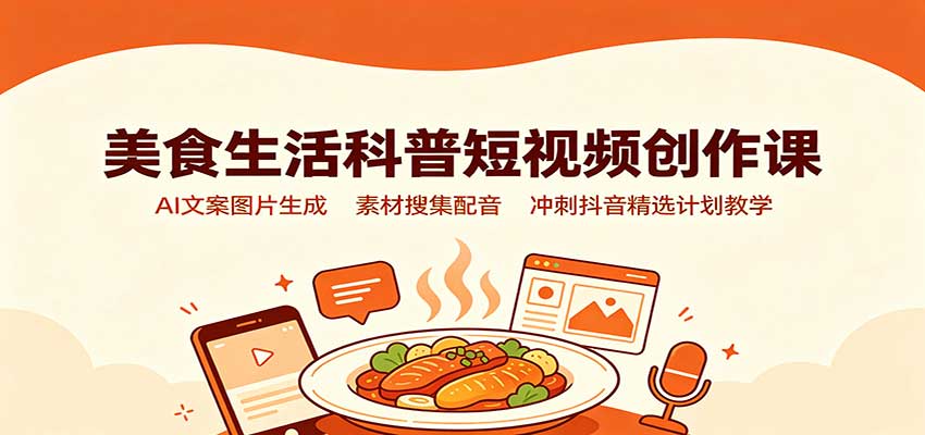 美食生活科普短视频创作课:AI文案图片生成,素材搜集配音,冲刺抖音精选计划教学