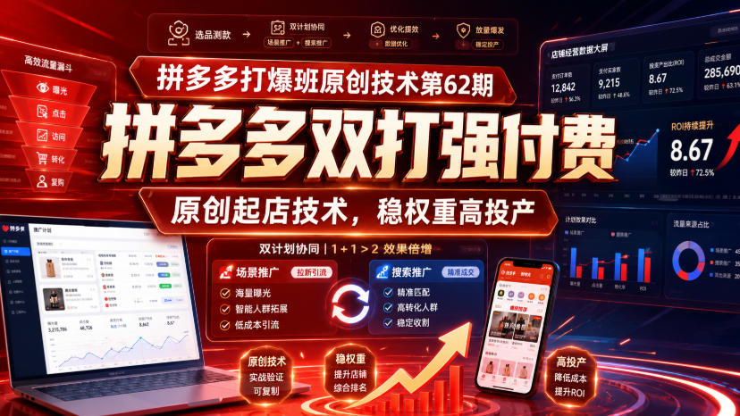 拼多多打爆班原创技术第62期，拼多多双打强付费，原创起店技术，稳权重高投产