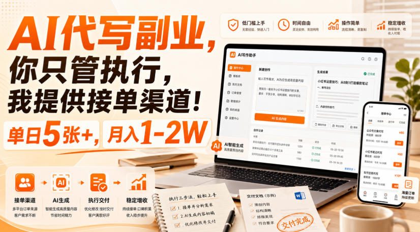 AI代写副业,你只管执行,我提供接单渠道!单日5张+,月入1-2W