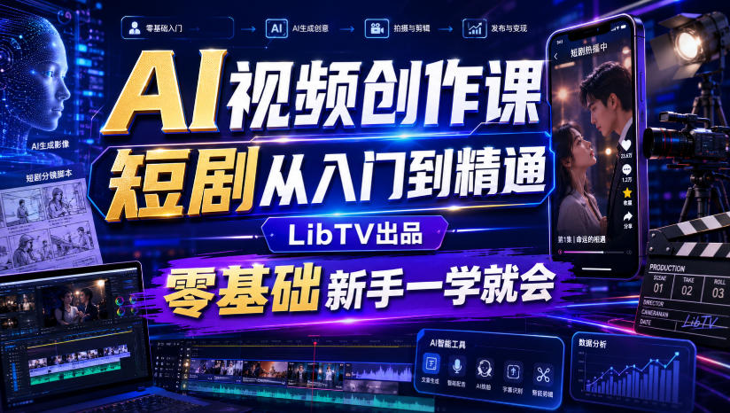 AI视频创作课，短剧从入门到精通，LibTV出品，零基础新手一学就会