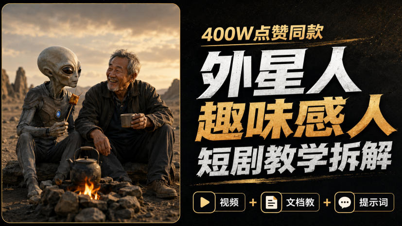 400W点赞同款外星人趣味感人短剧教学拆解，视频+文档教+提示词