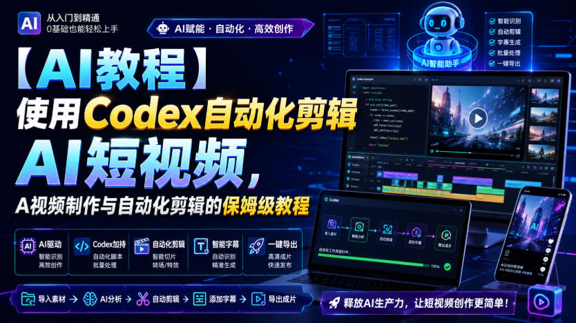 【AI教程】使用Codex自动化剪辑AI短视频，AI视频制作与自动化剪辑的保姆级教程