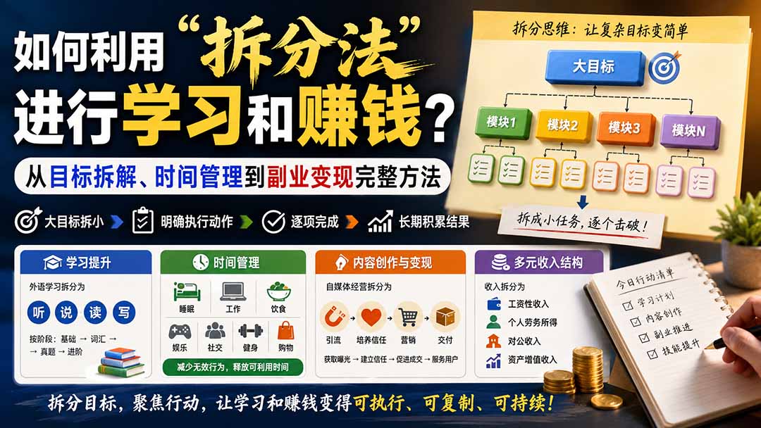 (20022期)付费文章:如何利用“拆分法”进行学习和賺钱?从目标拆解、时间管理到副业变现完整方法