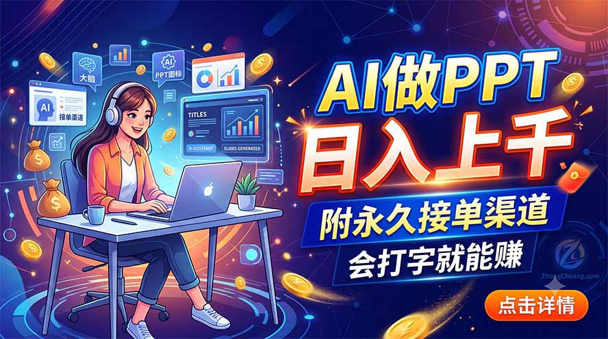 （19644期）AI做PPT日入上千，附永久接单渠道，会打字就能赚
