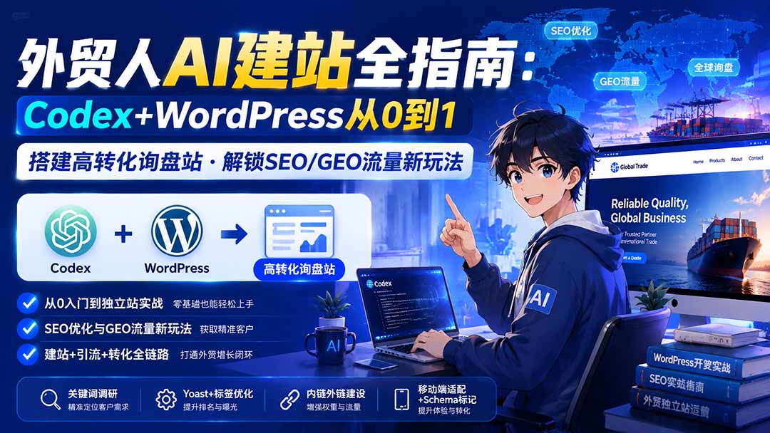 (20003期)外贸人AI建站全指南:Codex+WordPress从0到1·搭建高转化询盘站·解锁SEO/GEO流量新玩法-更新8月