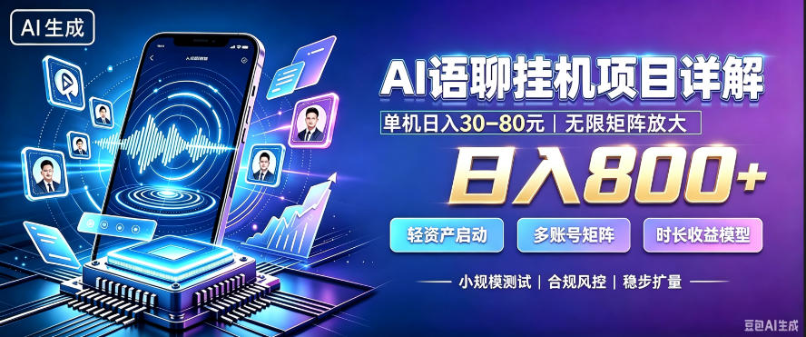 AI聊天挂G项目，日入800+，适用个人副业，支持工作室矩阵操作，放大收益