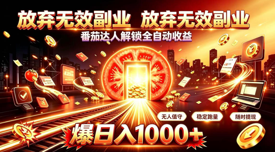 放弃无效副业，番茄达人解锁全自动收益，日入1k+，门槛最低的线上轻资产项目