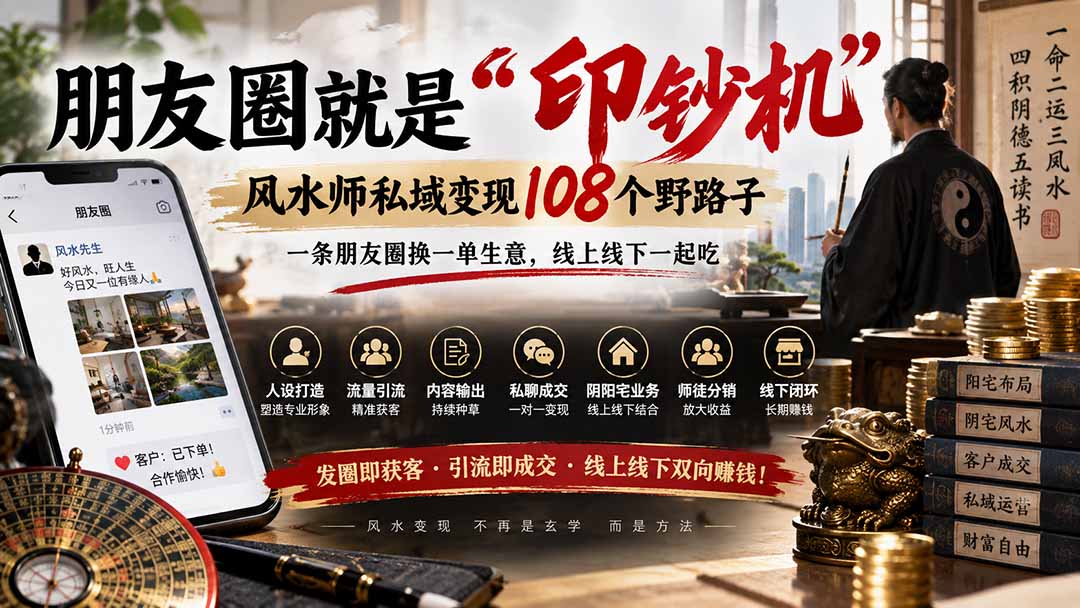 (20464期)朋友圈就是“印钞机”,风水师私域变现108个野路子,一条朋友圈换一单生意,线上线下一起吃【文档】