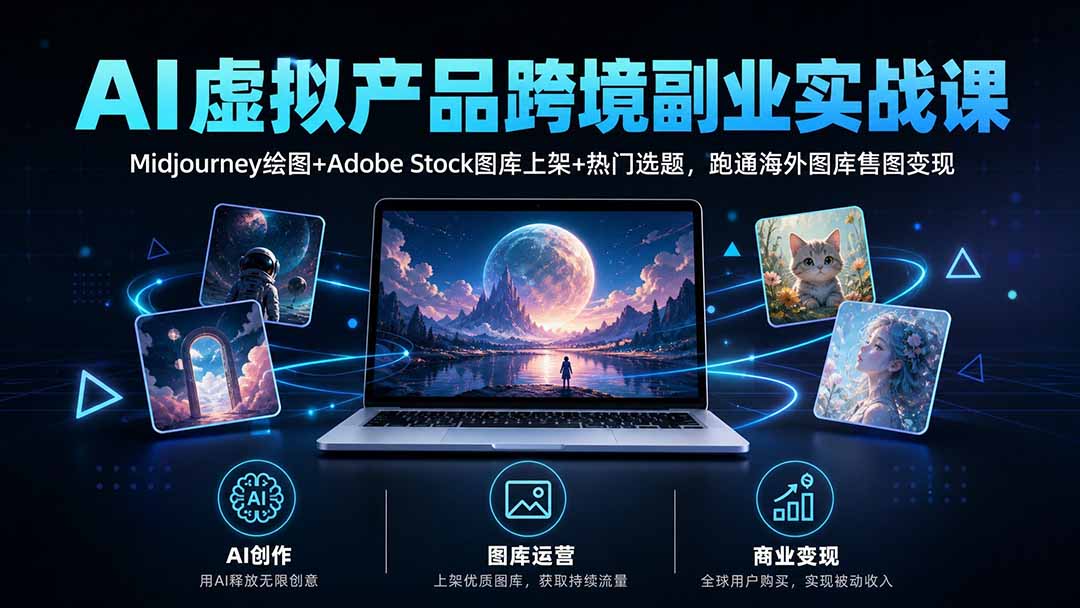 （20514期）AI虚拟产品跨境副业实战课｜Midjourney绘图+Adobe Stock图库上架+热门选题，跑通海外图库售图变现
