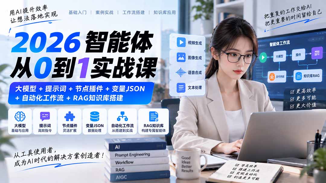 (20546期)2026智能体从0到1实战课|大模型+提示词+节点插件+变量JSON+自动化工作流+RAG知识库搭建