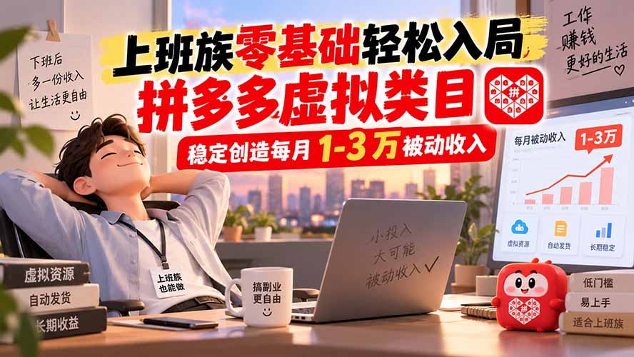 （20250期）上班族零基础轻松入局，拼多多虚拟类目，稳定创造每月 1-3 万被动收入