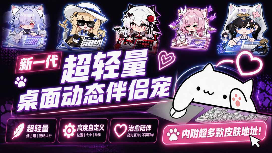 (20293期)开源免费用!新一代超轻量桌面动态伴侣宠,体验更美观,更丝滑,内附超多款皮肤地址,BongoCat