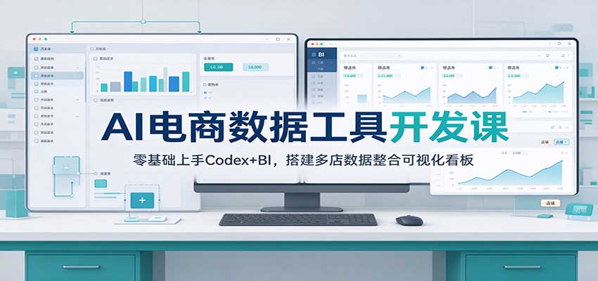 AI电商数据工具开发课：零基础上手Codex+BI，搭建多店数据整合可视化看板