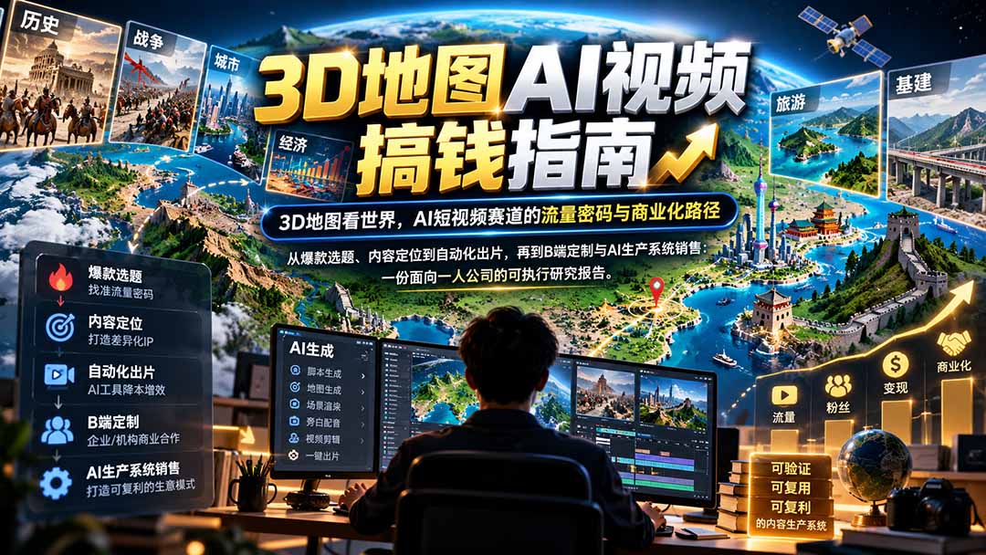 （21181期）3D地图AI视频搞钱指南，3D地图看世界，AI短视频赛道的流量密码与商业化路径【文档】