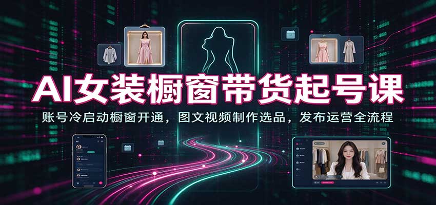 AI女装橱窗带货起号课:账号冷启动橱窗开通,图文视频制作选品,发布运营全流程