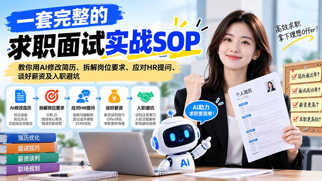 (21259期)一套完整的求职面试实战SOP:教你用AI修改简历、拆解岗位要求、应对HR提问、谈好薪资及入职避坑