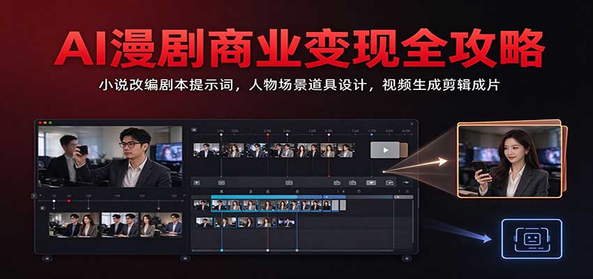 AI漫剧商业变现全攻略:小说改编剧本提示词,人物场景道具设计,视频生成剪辑成片